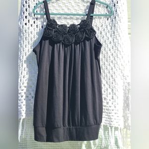 Lane Bryant size 18/20 Black tank top with black mesh rosette flowers